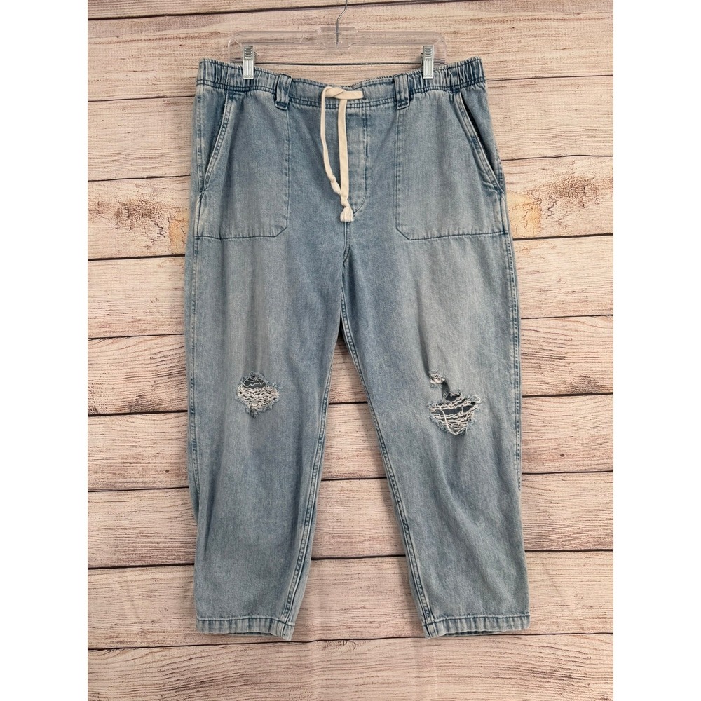 GAP Easy Jean Jogger Womens XL Blue Light Wash Distressed Utility 852359-00